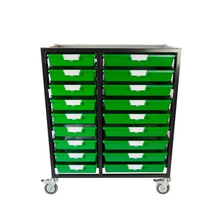 STORSYSTEM Commercial Grade Mobile Bin Storage Cart with 18 Green High Impact Polystyrene Bins/Trays CE2400DG-18SPG